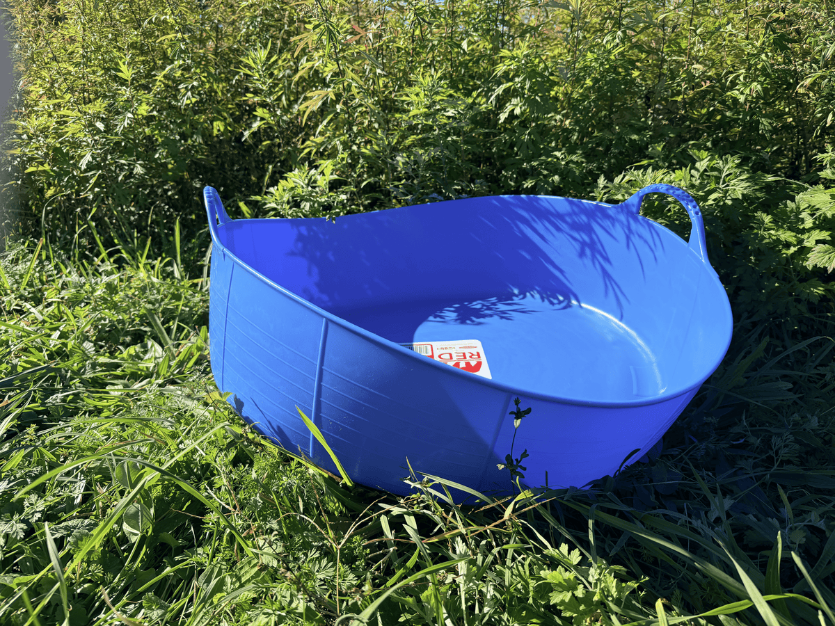 Red Gorilla 9.3-gallon shallow garden tub for planting, watering, and gardening tasks. Durable plastic garden tool container.