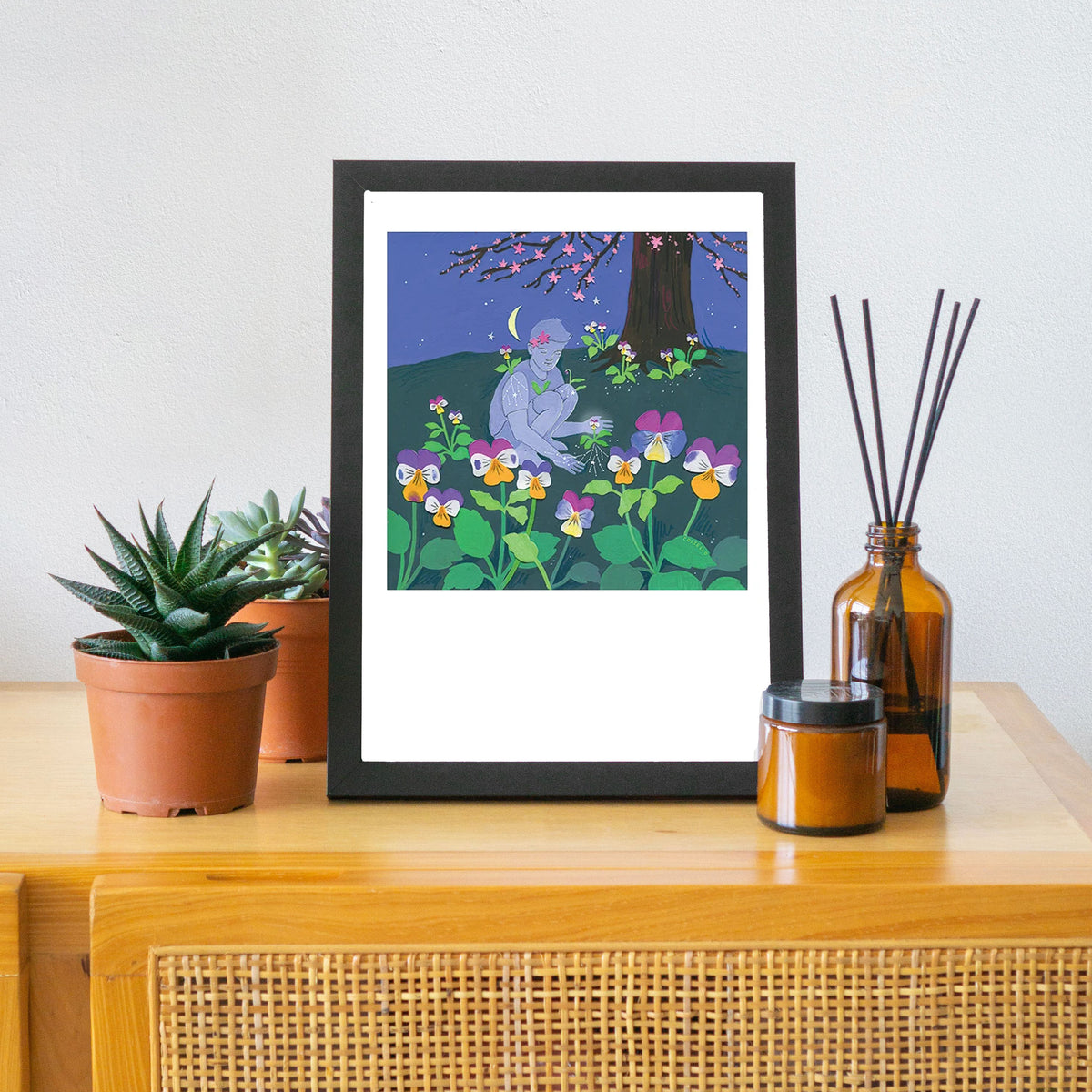 Signed Johnny Jump-up art print by Hudson Valley Seed Co., featuring vibrant hand-printed floral artwork on high-quality paper.