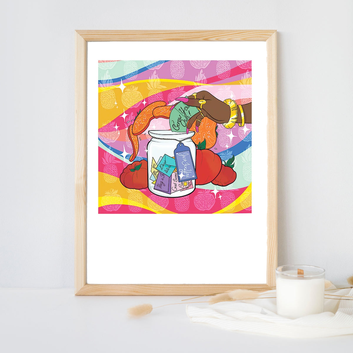 Signed Pineapple and Tomato art print by Hudson Valley Seed Co., featuring vibrant botanical illustrations on fine art paper.