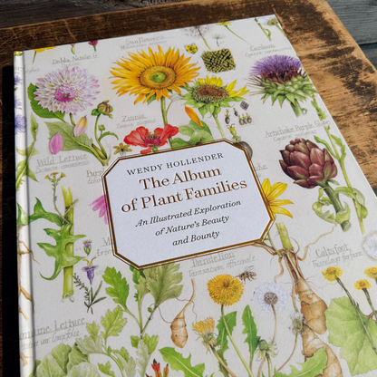 Open botanical album showcasing plant family illustrations from Botanical Arts Press LLC, ideal for plant enthusiasts and collectors.