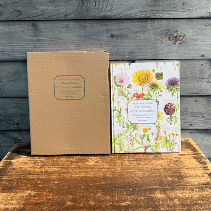 Open botanical album showcasing colorful illustrations of various plant families from Botanical Arts Press LLC.