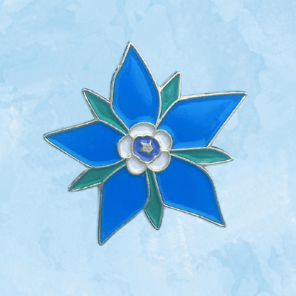 Borage enamel pin from Hudson Valley Seed Co., featuring a detailed borage flower design on a metal pin backing.