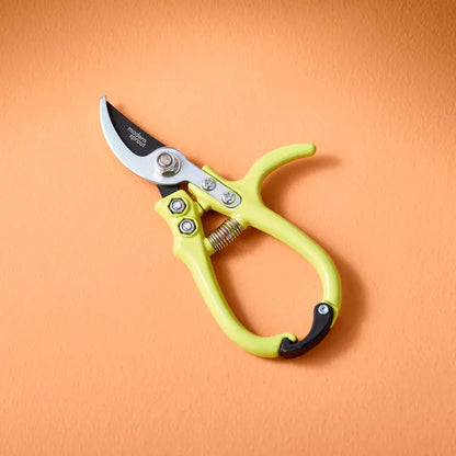 Chartreuse Colorgrip pruners by Hudson Valley Seed Company, handheld garden cutting tool