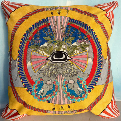 Sacred Basil throw pillow featuring vibrant botanical design from Hudson Valley Seed Co. for cozy home decor.