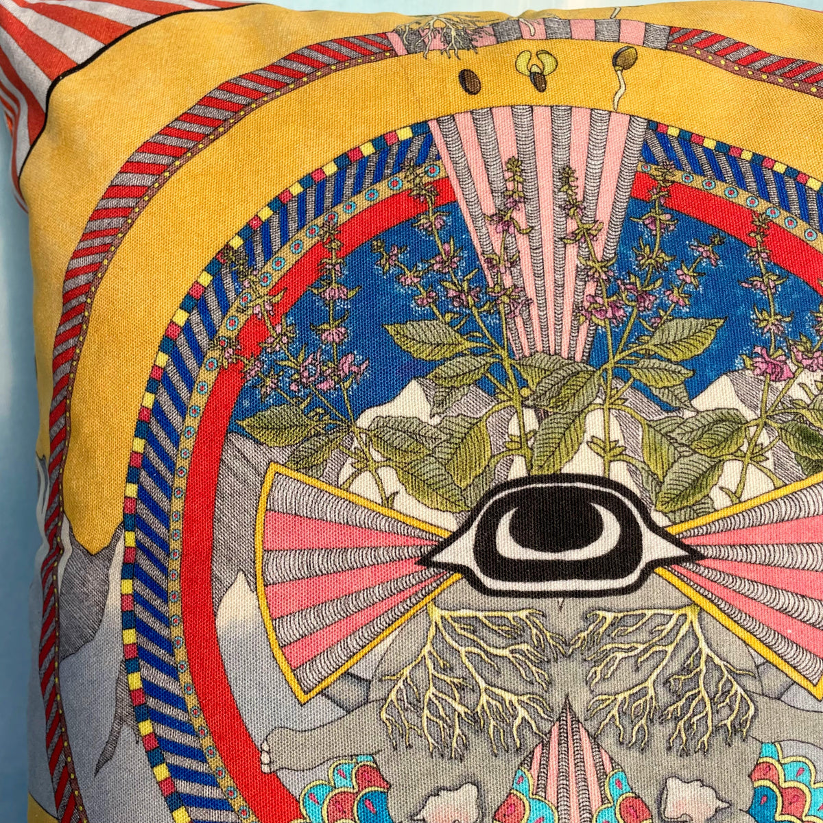 Sacred Basil throw pillow by Hudson Valley Seed Co. featuring vibrant basil plant design on soft fabric for decorative comfort