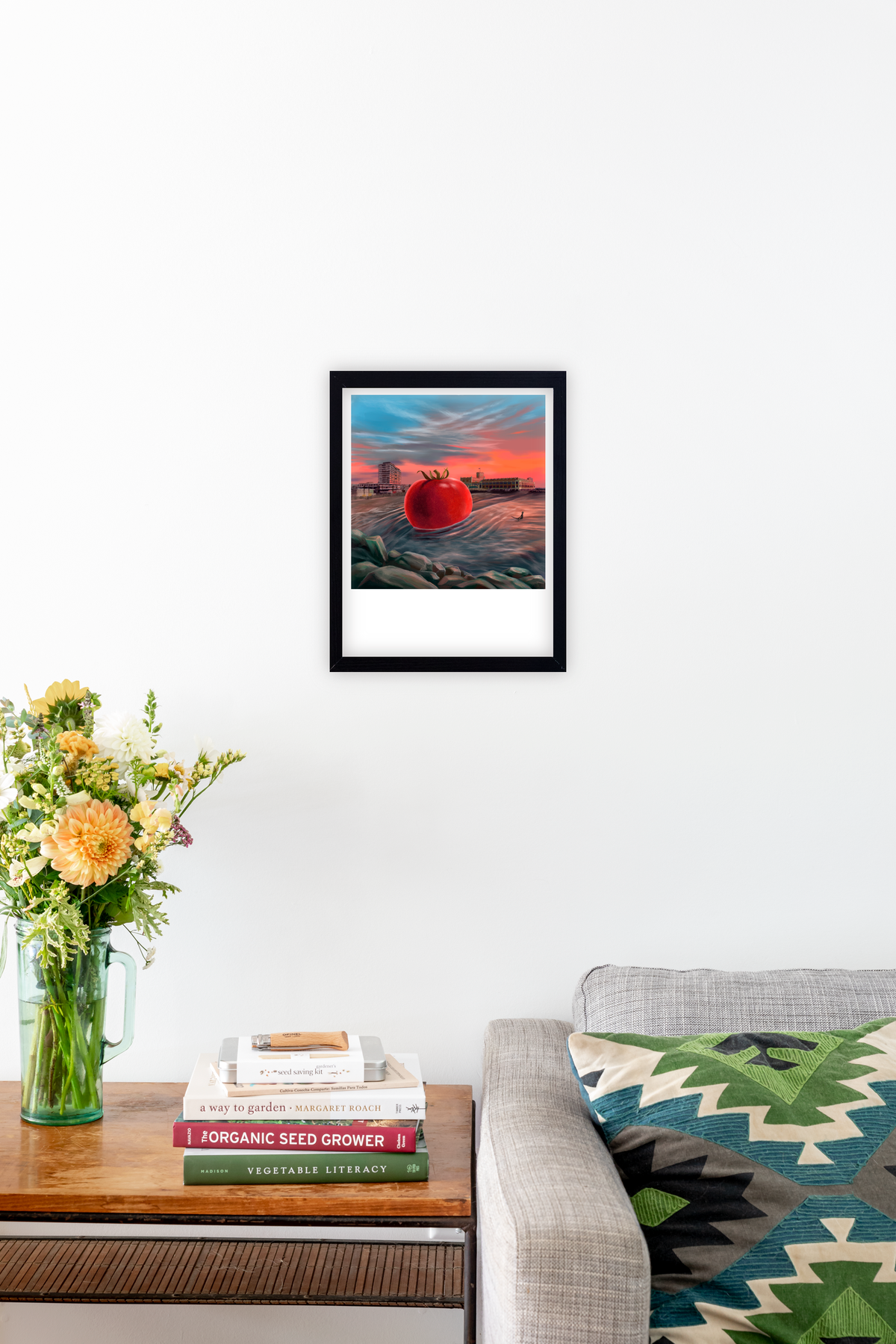 Signed Jersey Breeze tomato art print by Hudson Valley Seed Co. featuring vibrant, detailed tomato illustrations for fine art decor.