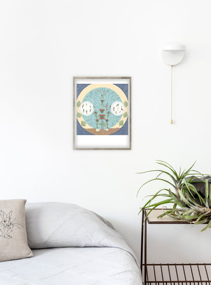 Signed Klip Dagga art print by Hudson Valley Seed Co. displayed in a room, showcasing fine art with vibrant colors and detailed design.