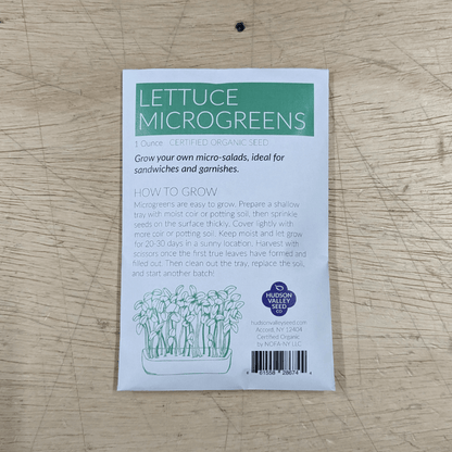 Organic lettuce microgreens from Hudson Valley Seed Co., fresh green vegetable microgreens ready for culinary use.