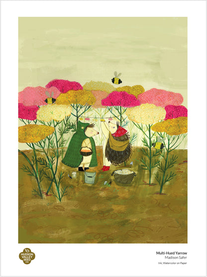 Colorful Yarrow fine art poster by Hudson Valley Seed Co., featuring vibrant, multi-hued botanical illustrations on high-quality paper.