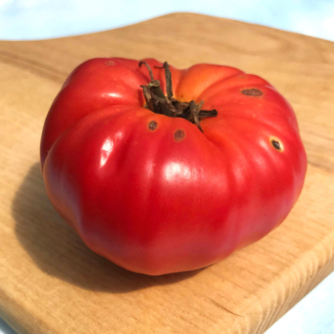 Prudens Purple Tomato vegetable from Hudson Valley Seed Co., showcasing vibrant purple color and ripe, juicy appearance.