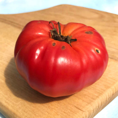 Prudens Purple Tomato vegetable from Hudson Valley Seed Co., showcasing vibrant purple color and ripe, juicy appearance.