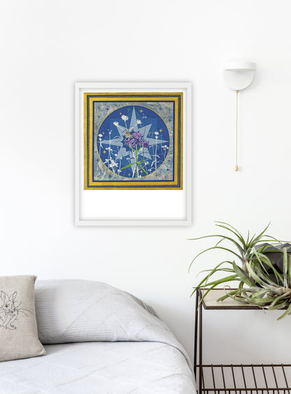 Fine art print of purpletop vervain by Hudson Valley Seed Co., showcasing vibrant botanical illustration in a room setting.