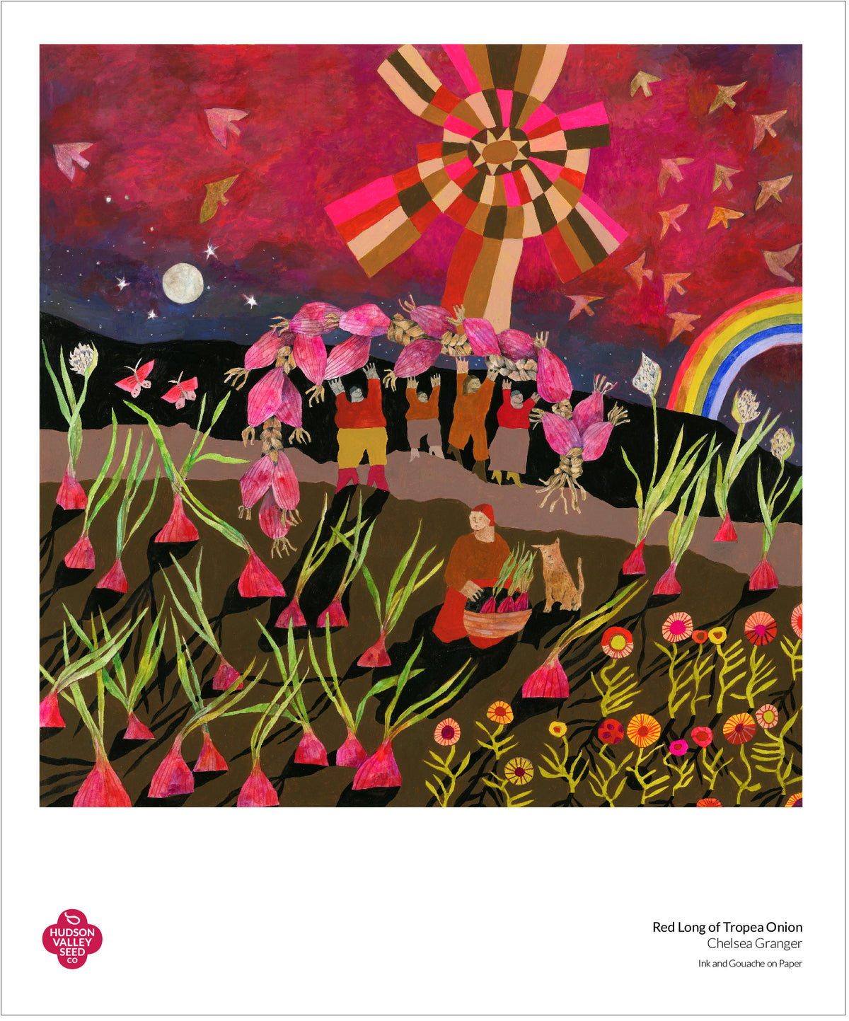 Red Long of Tropea Onion fine art poster by Hudson Valley Seed Co. featuring a detailed illustration of the red onion variety.