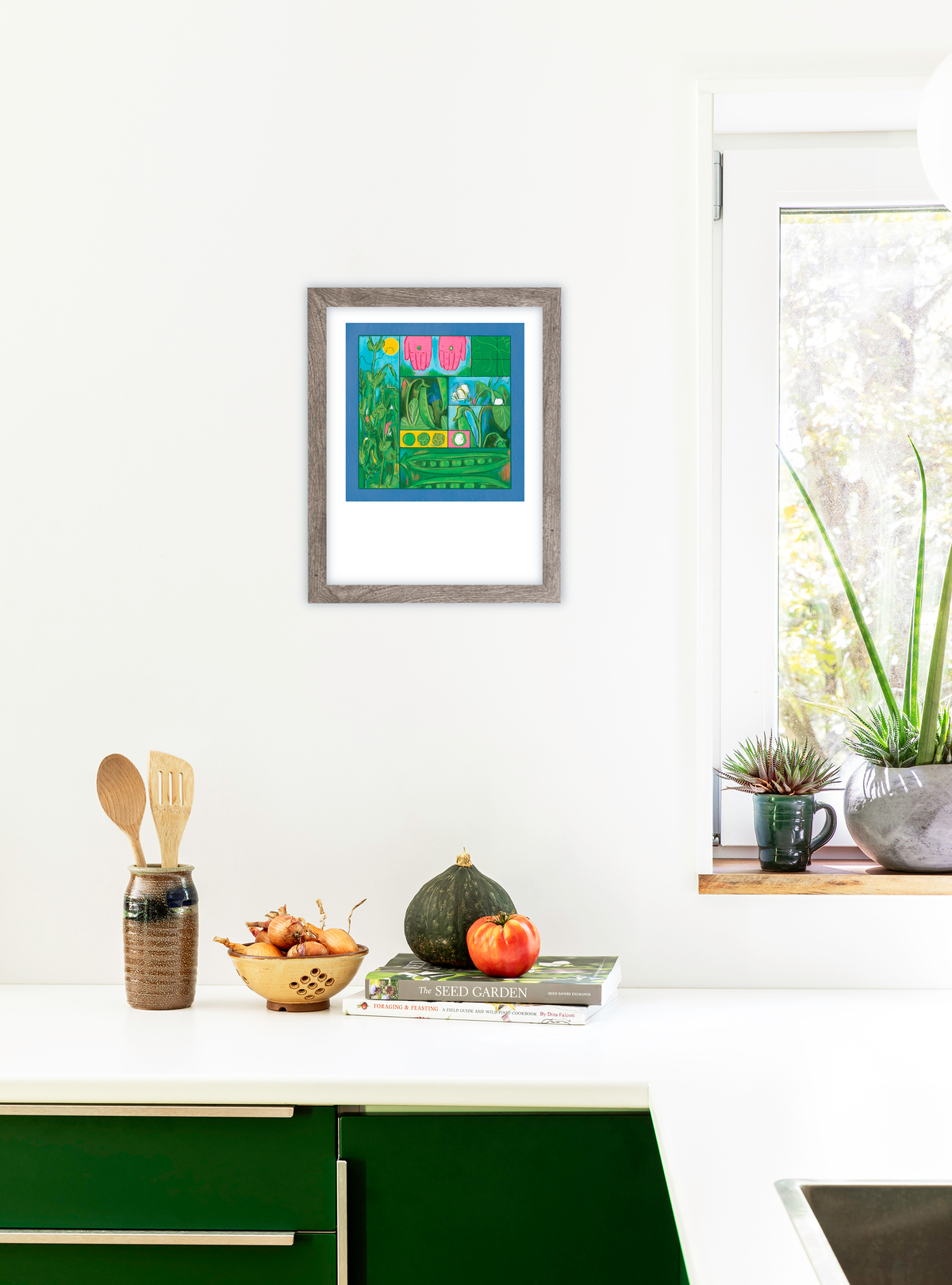 Signed sugar snap pea art print by Hudson Valley Seed Co. featuring detailed illustrations of fresh sugar snap peas.
