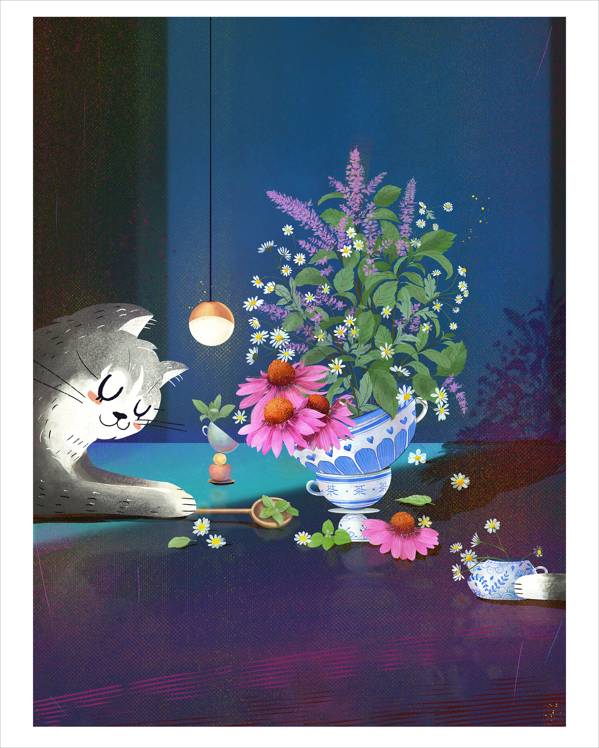 Signed fine art print of a tea garden mix design by Hudson Valley Seed Co., showcasing vibrant botanical illustrations.