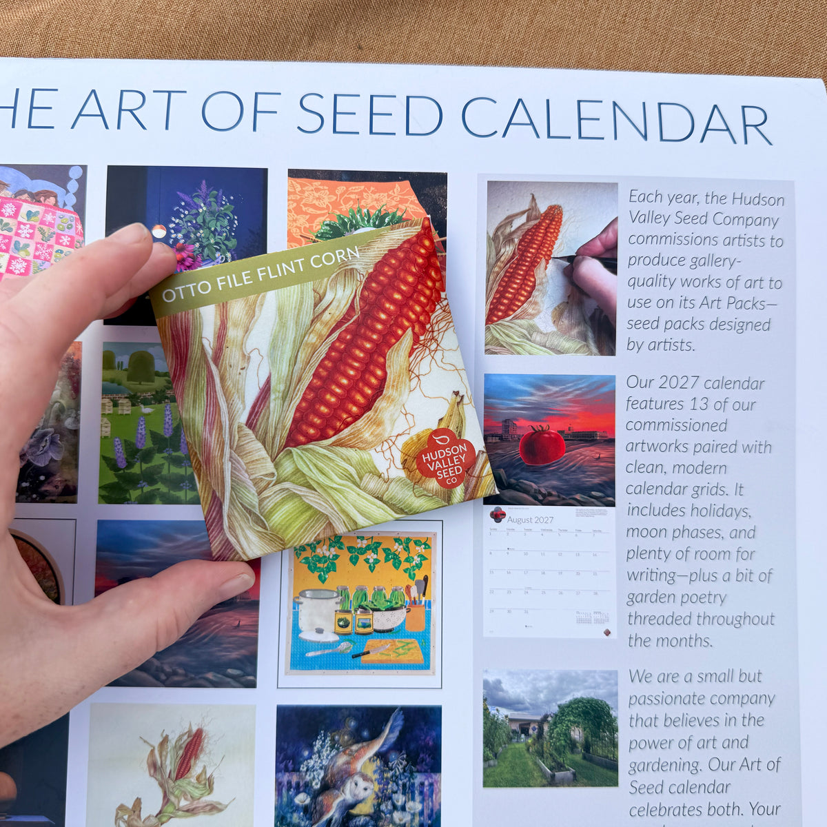 2027 Art of Seed Calendar by Hudson Valley Seed Co. featuring botanical illustrations and monthly seed planting guides.