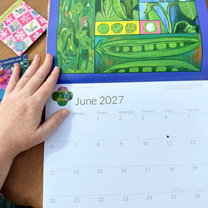 2027 Art of Seed Calendar by Hudson Valley Seed Co. featuring botanical artwork and monthly seed planting tips.