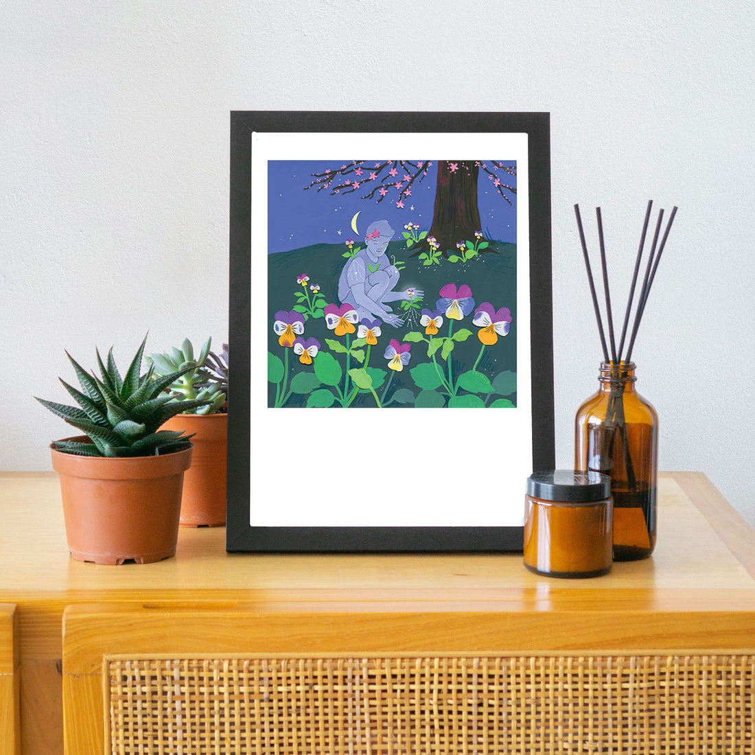 Signed Johnny Jump-up art print by Hudson Valley Seed Co., featuring vibrant hand-printed floral artwork on high-quality paper.