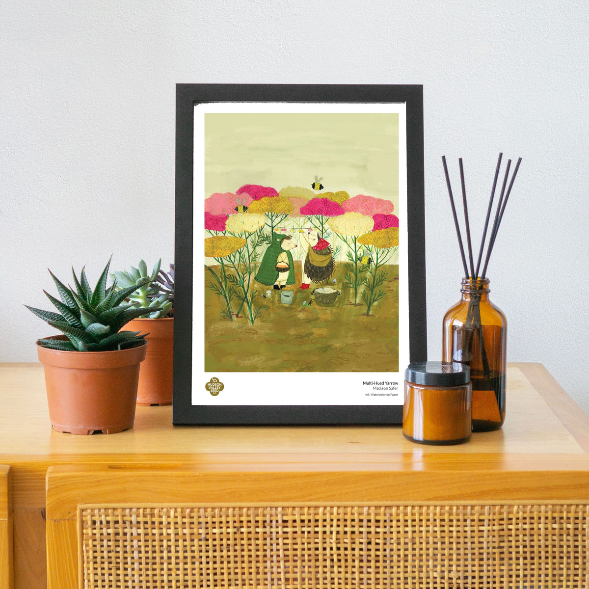 Colorful Yarrow fine art poster by Hudson Valley Seed Co. featuring vibrant, multi-hued floral artwork on high-quality paper.