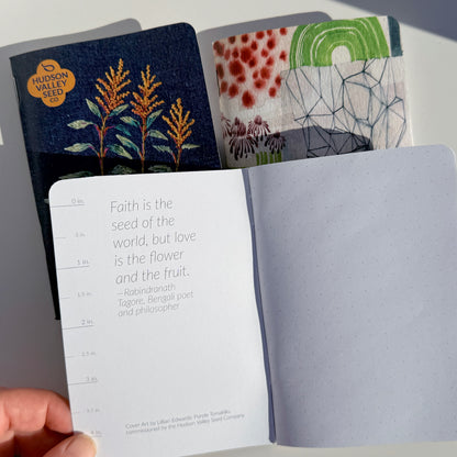 Set of three garden notebooks with floral covers, ideal for gardening notes and planning, by HVSC.