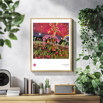 Fine art poster of a red long Tropea onion by Hudson Valley Seed Co., showcasing detailed, vibrant illustration of the onion.