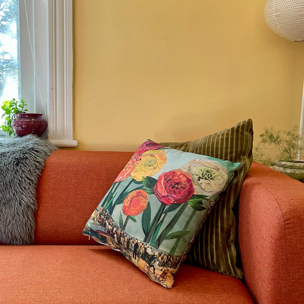 Colorful State Fair Zinnia throw pillow by Hudson Valley Seed Co. with vibrant floral design, perfect for home decor.