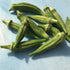 Fresh Clemson Spineless Okra vegetables from Hudson Valley Seed Co. displayed in a market vendor stand.