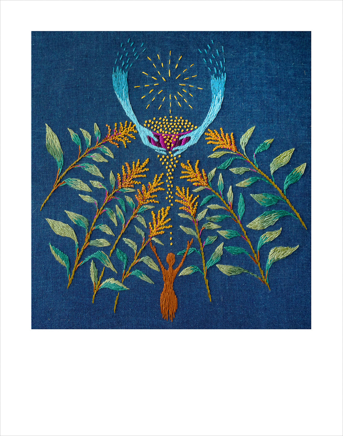 Golden Giant Amaranth fine art print by Hudson Valley Seed Co., featuring vibrant golden amaranth flowers in a detailed art illustration.