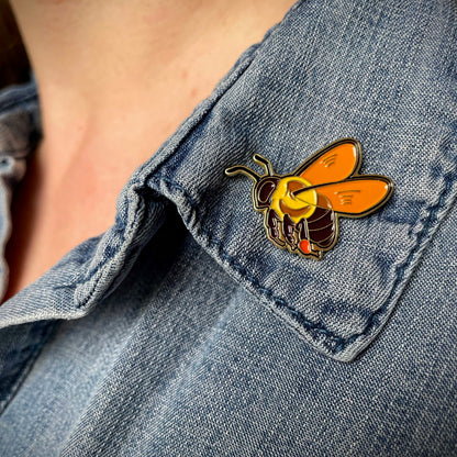 Bee Nectary enamel pin by Hudson Valley Seed Co. featuring a detailed bee design on a metal pin.