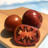 Japanese Black Trifele tomato from Hudson Valley Seed Co., showing dark, oblong heirloom tomatoes on a vendor&