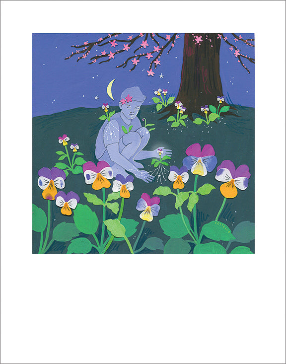 Signed Johnny Jump-up art print by Hudson Valley Seed Co., vibrant floral illustration on high-quality fine art paper.