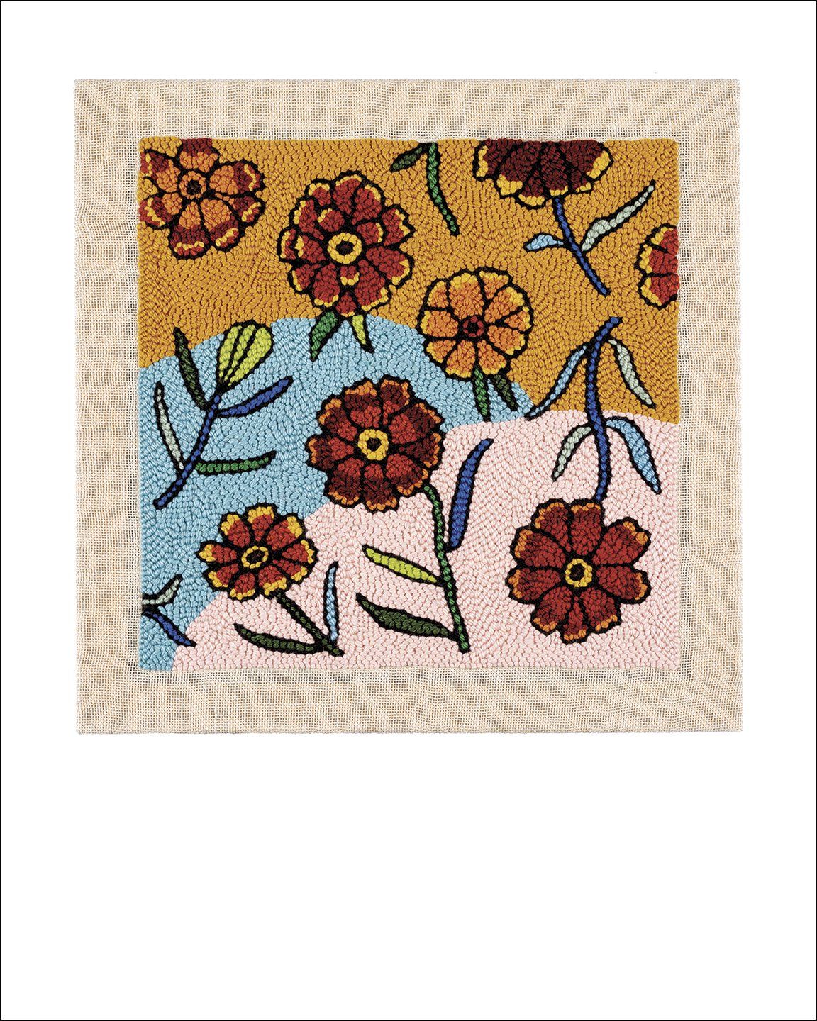 Fine art print of a Persian carpet design featuring Zinnia flowers, signed by Hudson Valley Seed Co.