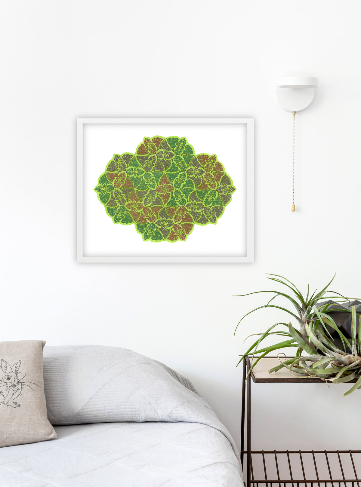 Colorful Rainbow Mix Coleus fine art print by Hudson Valley Seed Co. displayed in a room setting, showcasing vibrant plant artwork.