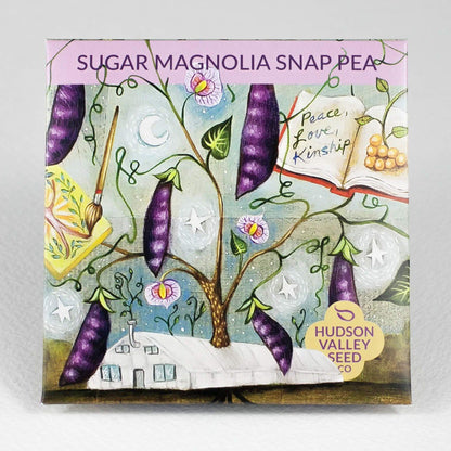 Fresh Sugar Magnolia Snap Peas from Hudson Valley Seed Co., vibrant green vegetables with tender pods and crisp texture.