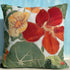 Brightly colored nasturtium design on Glorious Gleam throw pillow by Hudson Valley Seed Co., showcasing vibrant floral artwork.