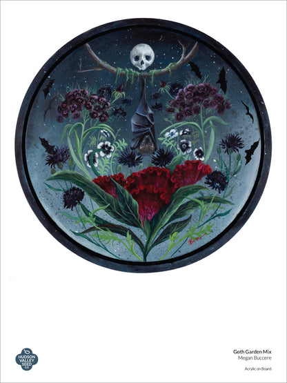 Goth Garden fine art poster by Hudson Valley Seed Co. featuring dark, gothic botanical illustrations on high-quality art paper.