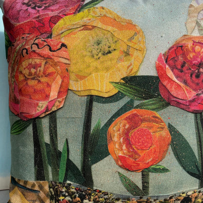 Colorful State Fair Zinnia throw pillow by Hudson Valley Seed Co. featuring vibrant floral design for home decor.